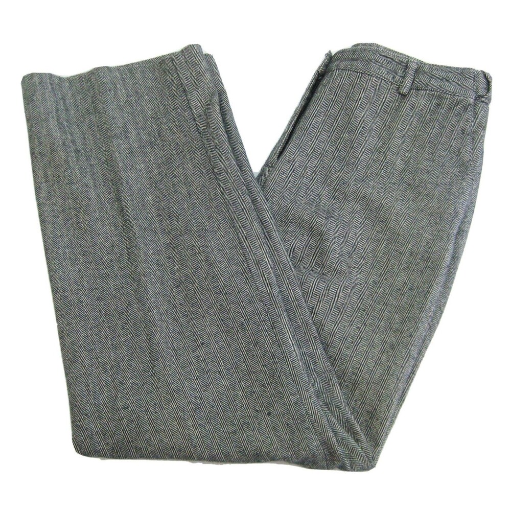 L.L. BEAN Women's (Size 12 34x32) Gray Flat Front Herringbone Pants 100% Cotton